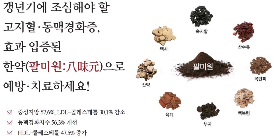 팔미원 한약재 인포그래픽 - 갱년기 고지혈·동맥경화증 예방